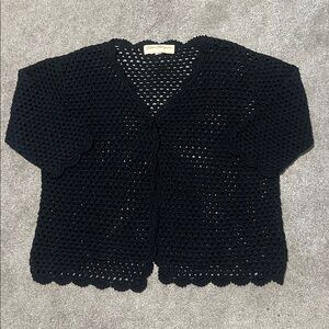 Norm Thompson Black Crochet Cardigan Sweater 3/4 Sleeve